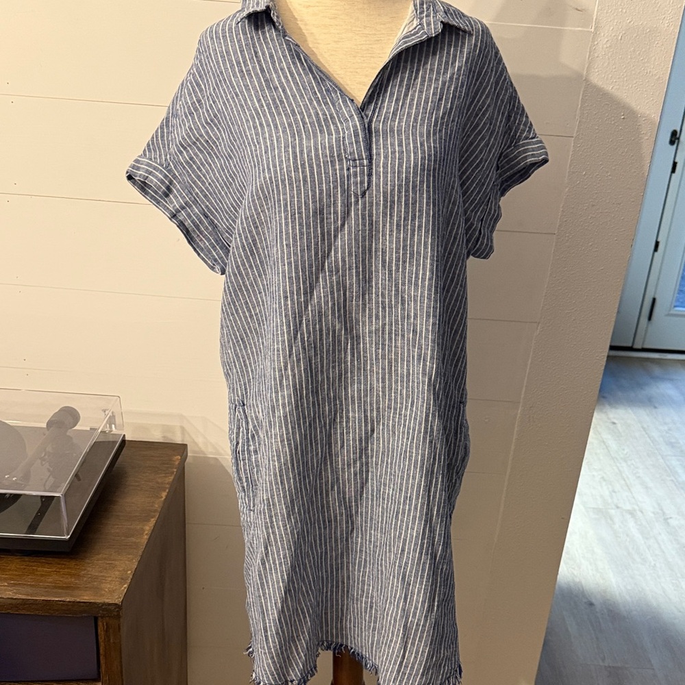 beachlunchlounge Blue and White Striped Mini Dress